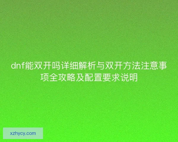 dnf能双开吗详细解析与双开方法注意事项全攻略及配置要求说明