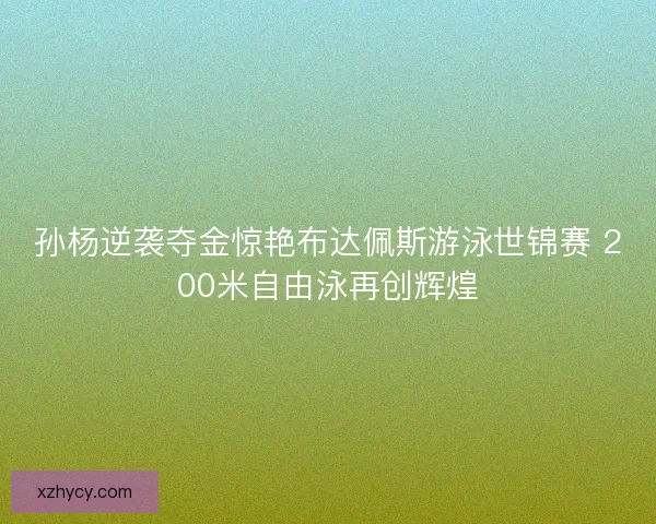 孙杨逆袭夺金惊艳布达佩斯游泳世锦赛 200米自由泳再创辉煌
